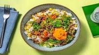 Beef and Pork Bulgogi-Style Bowls with Buttered Rice, Corn and Gochujang Mayo Beef and Pork Bulgogi-Style Bowls with Buttered Rice, Corn and Gochujang Mayo