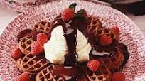 Chocolate Dessert Waffles with Raspberries Chocolate Dessert Waffles with Raspberries