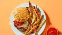 Pizza Burger & Oven Fries with Tomato Dipping Sauce Pizza Burger & Oven Fries with Tomato Dipping Sauce