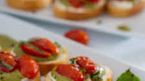 Creamy Pesto Crostini with Blistered Tomatoes Creamy Pesto Crostini with Blistered Tomatoes