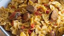 Farfalle with Italian Sausage and Vegetables in a White Wine Goat Cheese Sauce Farfalle with Italian Sausage and Vegetables in a White Wine Goat Cheese Sauce