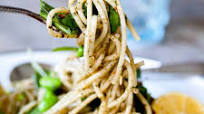 Recipe: Lemony Pesto Pasta with Edamame & Almonds Recipe: Lemony Pesto Pasta with Edamame & Almonds