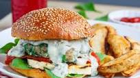 Spinach and Feta Chicken Burgers (aka Spanakopita Burgers) with Grilled Halloumi, Roasted Red Peppers and a Spinach and Feta Sauce Spinach and Feta Chicken Burgers (aka Spanakopita Burgers) with Grilled Halloumi, Roasted Red Peppers and a Spinach and Feta Sauce