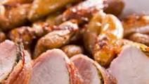 Bacon-Wrapped Pork Roast with Potatoes and Onions Bacon-Wrapped Pork Roast with Potatoes and Onions