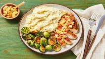 Pork Chops & Apple Rosemary Pan Sauce with Mashed Potatoes & Roasted Brussels Sprouts Pork Chops & Apple Rosemary Pan Sauce with Mashed Potatoes & Roasted Brussels Sprouts