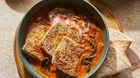 Spice-crusted tofu tikka masala with radish & coconut raita Spice-crusted tofu tikka masala with radish & coconut raita