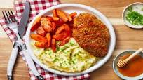 Crispy Hot Honey Chicken with Roasted Carrots and Chive Mashed Potatoes Crispy Hot Honey Chicken with Roasted Carrots and Chive Mashed Potatoes