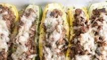 Stuffed Summer Squash Boats with Beef, Shiitake Mushrooms & Swiss Cheese Stuffed Summer Squash Boats with Beef, Shiitake Mushrooms & Swiss Cheese