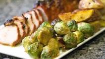 Sheet Pan Applewood Bacon Top Pork Tenderloin with Herbed Potatoes and Brussels Sprouts Sheet Pan Applewood Bacon Top Pork Tenderloin with Herbed Potatoes and Brussels Sprouts