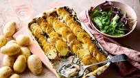Jersey-Royal-topped salmon and spinach pie Jersey-Royal-topped salmon and spinach pie