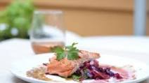 Oven Roast Sockeye Salmon with braised Red Cabbage, Beet and Bacon and side of Spinach(bacon optional) Oven Roast Sockeye Salmon with braised Red Cabbage, Beet and Bacon and side of Spinach(bacon optional)