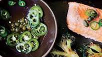 Roast Salmon and Broccoli with Chile-Caper Vinaigrette Roast Salmon and Broccoli with Chile-Caper Vinaigrette