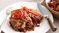 Pork chops with chorizo migas and red onion salsa Pork chops with chorizo migas and red onion salsa