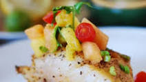 Pan-Seared Black Cod with Tropical Fruit Salsa Pan-Seared Black Cod with Tropical Fruit Salsa