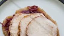 Roasted Pork Loin with Braised Red Cabbage and Smoked Apple Puree Roasted Pork Loin with Braised Red Cabbage and Smoked Apple Puree
