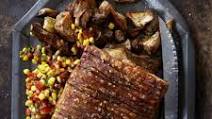 Slow Cooked & Smoked Pork Belly with Crushed Sweet Potatoes and Sweetcorn Salsa Slow Cooked & Smoked Pork Belly with Crushed Sweet Potatoes and Sweetcorn Salsa
