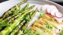 15-Minute Grilled Salmon & Asparagus with Cilantro-Lime Sauce 15-Minute Grilled Salmon & Asparagus with Cilantro-Lime Sauce