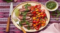 Argentine Chimichurri Steak with a Sweet Potato, Poblano, and Tomato Jumble Argentine Chimichurri Steak with a Sweet Potato, Poblano, and Tomato Jumble