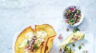 Crab and avocado tostadas with jalapeño salsa verde Crab and avocado tostadas with jalapeño salsa verde