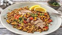 Argentinian Herb-Rubbed Pork Tenderloin with Charred Corn Salsa and Farro Argentinian Herb-Rubbed Pork Tenderloin with Charred Corn Salsa and Farro
