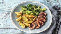 Cherry Balsamic Pork with Thyme-Roasted Potatoes and Broccoli Cherry Balsamic Pork with Thyme-Roasted Potatoes and Broccoli