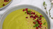 Roasted Zucchini and Cauliflower Soup with Macadamia Nuts and Pomegranates Roasted Zucchini and Cauliflower Soup with Macadamia Nuts and Pomegranates