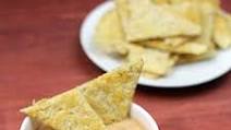 Low Carb, Keto Friendly Tortilla Chips and Shrimp Nacho Dip. Low Carb, Keto Friendly Tortilla Chips and Shrimp Nacho Dip.