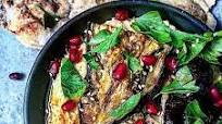 Hummus, Roasted Eggplant, Pomegranate Seeds With Middle Eastern Flatbread Hummus, Roasted Eggplant, Pomegranate Seeds With Middle Eastern Flatbread