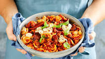 Pork and chorizo orecchiette with mozzarella and chilli flakes Pork and chorizo orecchiette with mozzarella and chilli flakes