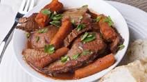 Brisket With Vegetables and Balsamic Jus in a Pressure Cooker Brisket With Vegetables and Balsamic Jus in a Pressure Cooker
