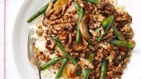 Stir-fried pork, mushrooms and beans Stir-fried pork, mushrooms and beans