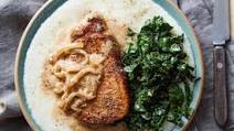 Saucy Cajun Pork Chops with Cheesy Grits & Sautéed Kale Saucy Cajun Pork Chops with Cheesy Grits & Sautéed Kale