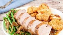 Apple-Glazed Pork Tenderloin with BBQ-rubbed cauliflower, caramelized shallots, and green beans Apple-Glazed Pork Tenderloin with BBQ-rubbed cauliflower, caramelized shallots, and green beans