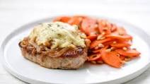 French Onion Pork Chop with glazed carrots pignolo French Onion Pork Chop with glazed carrots pignolo