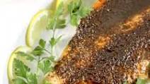 Wine-poached salmon with mustard and brown sugar glaze Wine-poached salmon with mustard and brown sugar glaze
