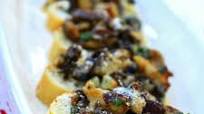 Goat Cheese Bruschetta, with Mushrooms, Capers and Anchovies, Summer Tapas Dinner Menu Goat Cheese Bruschetta, with Mushrooms, Capers and Anchovies, Summer Tapas Dinner Menu