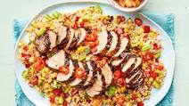 Spicy Korean pork with grilled corn and rice salad recipe Spicy Korean pork with grilled corn and rice salad recipe
