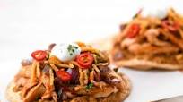 Adobo Chicken Tostadas with refried red lentils Adobo Chicken Tostadas with refried red lentils
