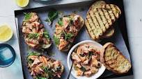 Curtis Stone's BBQ salmon bruschetta with dill-lemon sauce Curtis Stone's BBQ salmon bruschetta with dill-lemon sauce