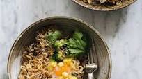 Instant ramen noodle fry-up with vegetables and eggs Instant ramen noodle fry-up with vegetables and eggs