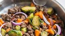 Ground Beef and Sweet Potato Skillet with Brussel Sprouts Ground Beef and Sweet Potato Skillet with Brussel Sprouts