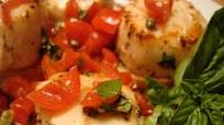 Grilled Scallops Topped With Bruschetta on Toast Grilled Scallops Topped With Bruschetta on Toast