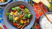 Hawaiian steak stir-fry with broccoli and pineapple Hawaiian steak stir-fry with broccoli and pineapple