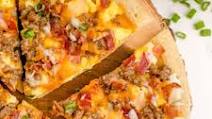 Breakfast Pizza with Sausage, Bacon, and Scrambled Eggs Breakfast Pizza with Sausage, Bacon, and Scrambled Eggs