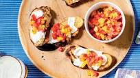 Peach Bruschetta with Goat Cheese on Peach Bread Peach Bruschetta with Goat Cheese on Peach Bread