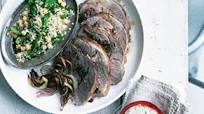 Roast rolled lamb with baba ghanoush and mint and parsley salad Roast rolled lamb with baba ghanoush and mint and parsley salad