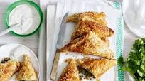 Samosa puffs with cumin raita Samosa puffs with cumin raita