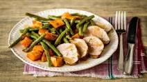Honey-Glazed Pork Tenderloin with Caramelized Sweet Potatoes and Crispy Green Beans Honey-Glazed Pork Tenderloin with Caramelized Sweet Potatoes and Crispy Green Beans