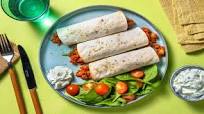 Spiced Chickpea Wraps with Cucumber Raita and Spinach Salad Spiced Chickpea Wraps with Cucumber Raita and Spinach Salad