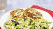 Avocado Caesar Salad with Corn Fritters Avocado Caesar Salad with Corn Fritters